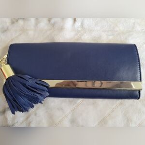 Ellie Kai Cadet Navy Blue Leather Clutch